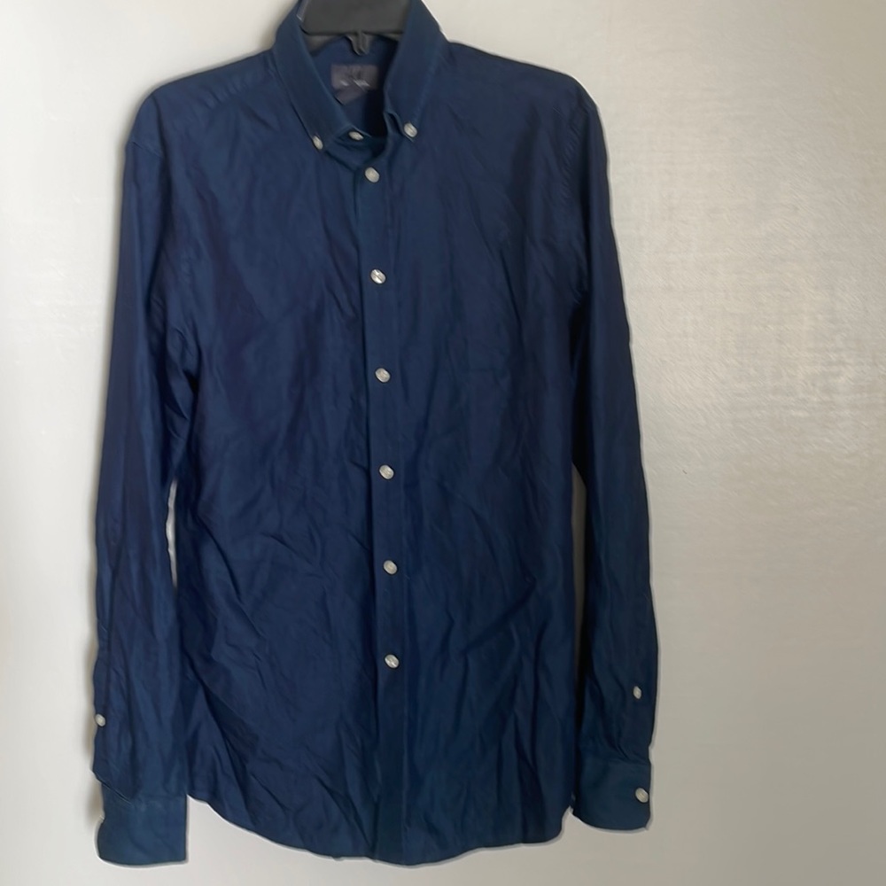 H&M premium cotton blue long sleeve buttons down casual fitted men shirt Sz M/US